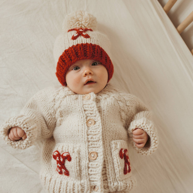 Candy Cane Beanie Hat: 0-6 months