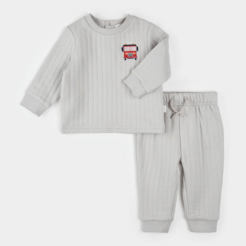 Fire Truck Print Quilted Jersey Set