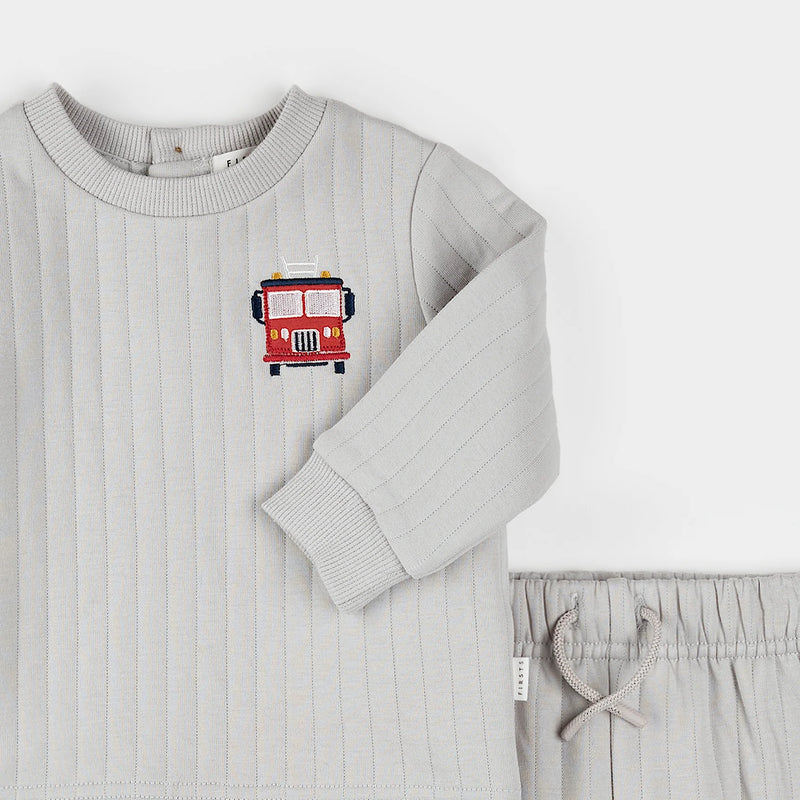 Fire Truck Print Quilted Jersey Set