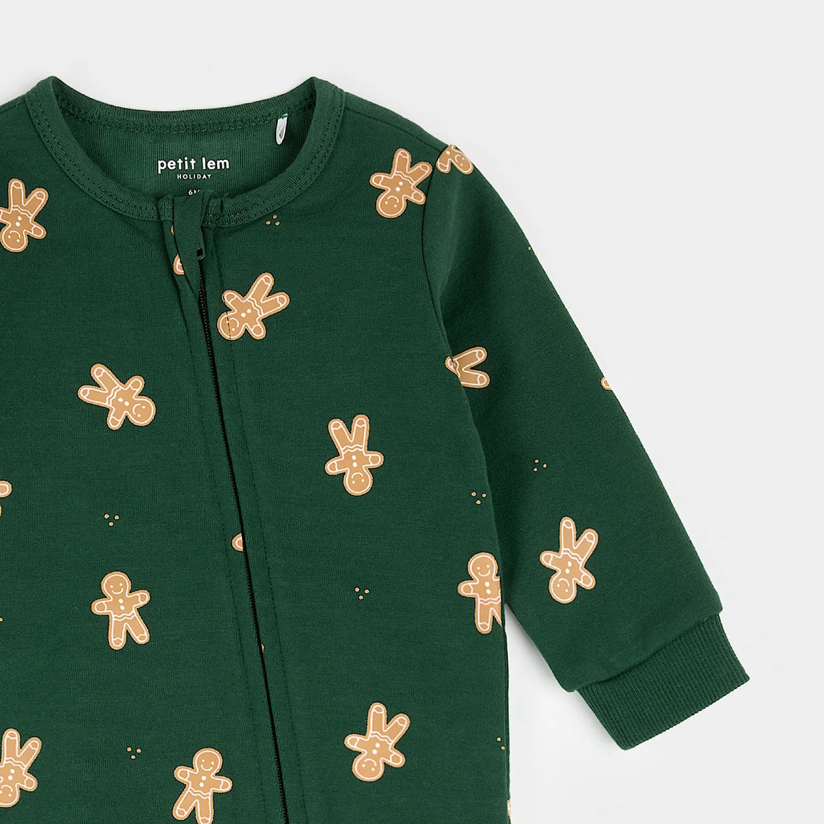 Gingerbread Man Print on Dark Green Fleece Playsuit