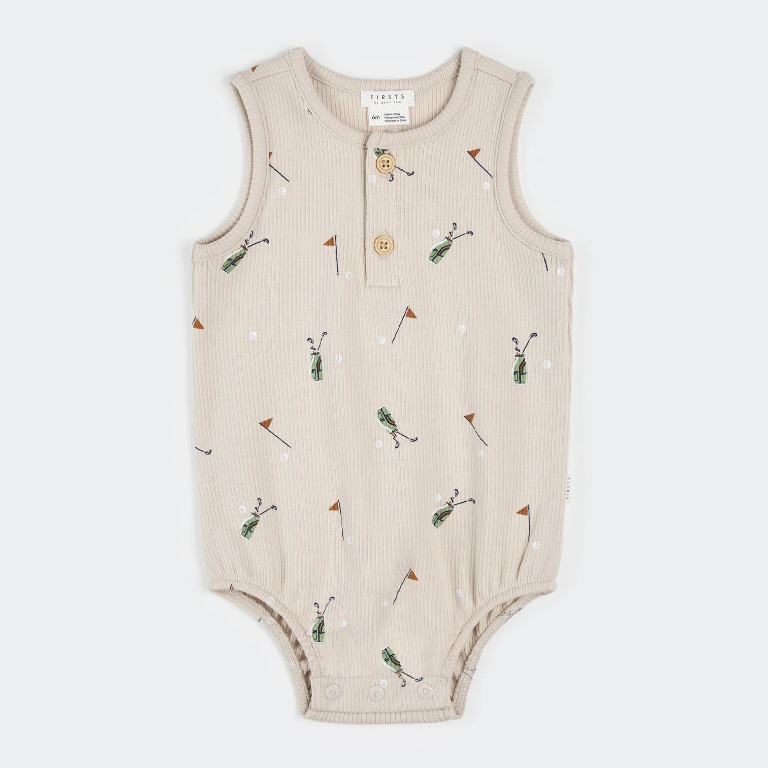 Golf Caddy Print on Sand Ribbed Bubble Romper