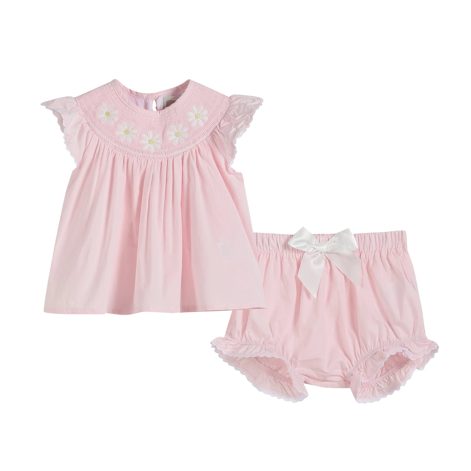 Pink Daisy Smocked Dress and Bloomer Set
