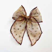 Sheer Golden Flocked Stars Elle Hair Bow