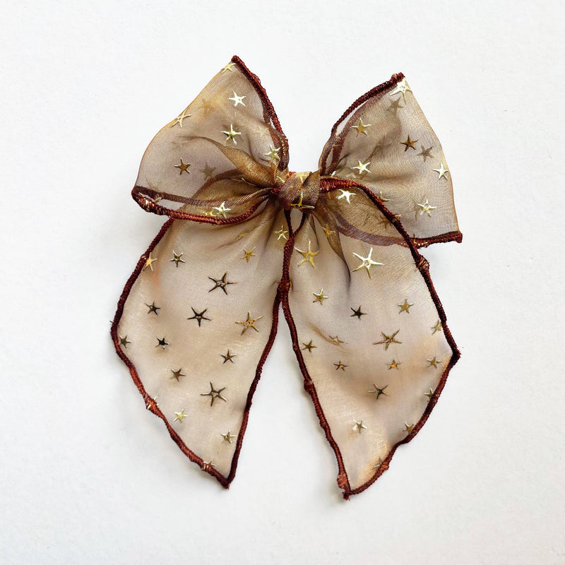 Sheer Golden Flocked Stars Elle Hair Bow