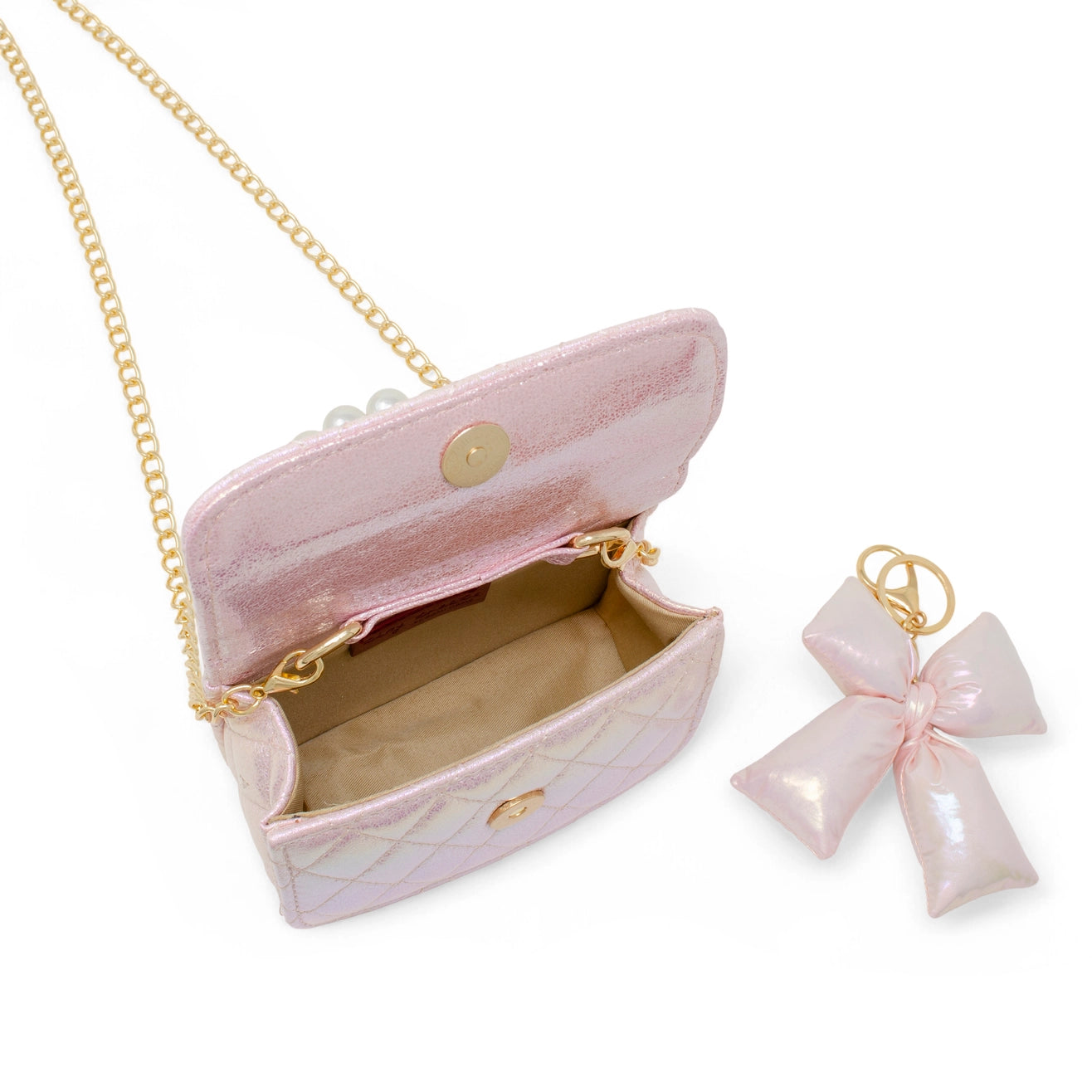 Shiny Quilted Fluffy Bow Handbag