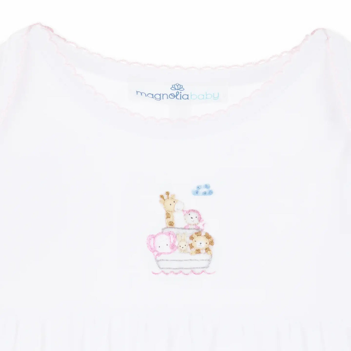 Noah's Ark Hand-Embroidered Gathered Gown - Pink