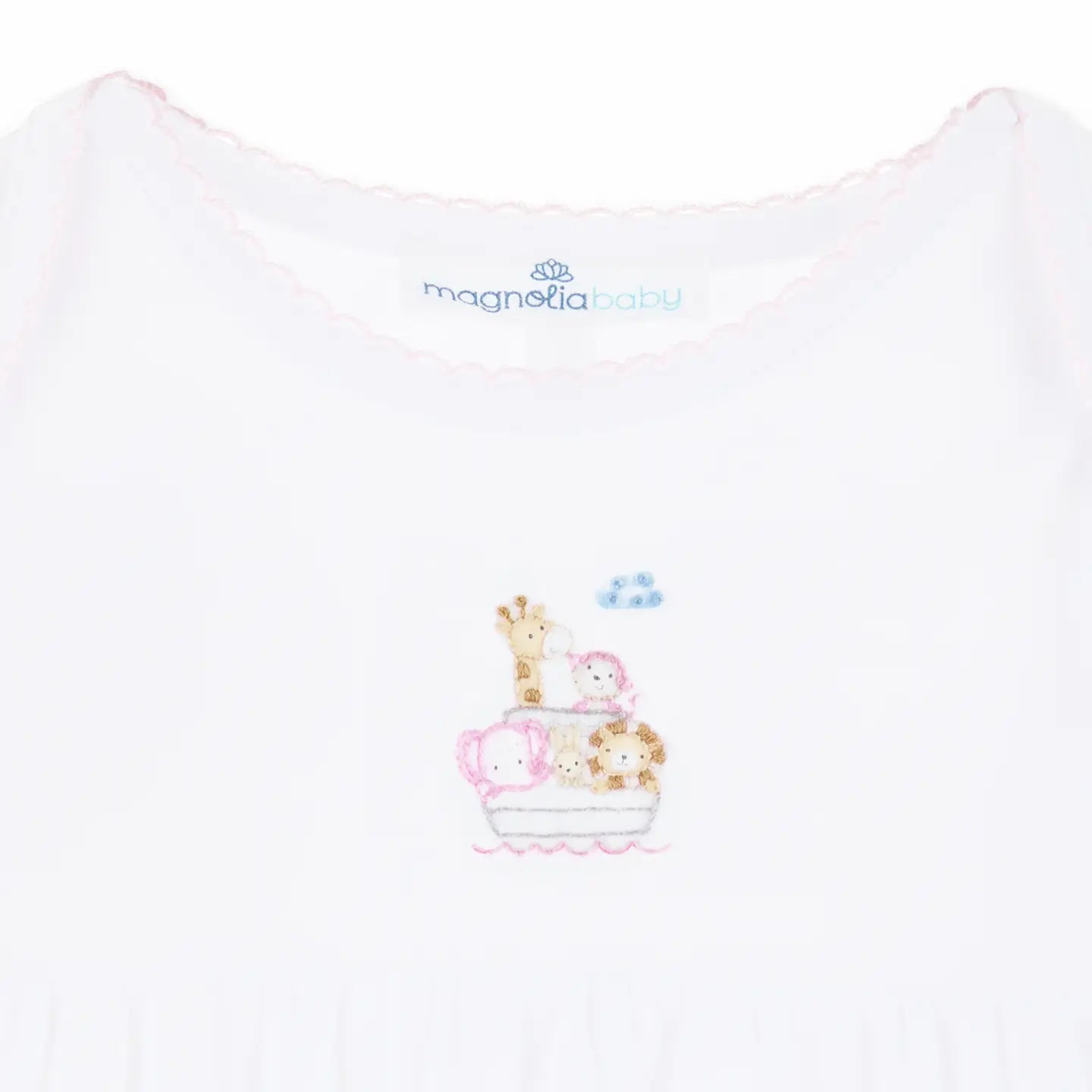 Noah's Ark Hand-Embroidered Gathered Gown - Pink