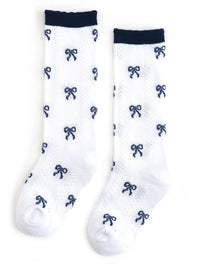 Navy Bow Scalloped Knee Socks