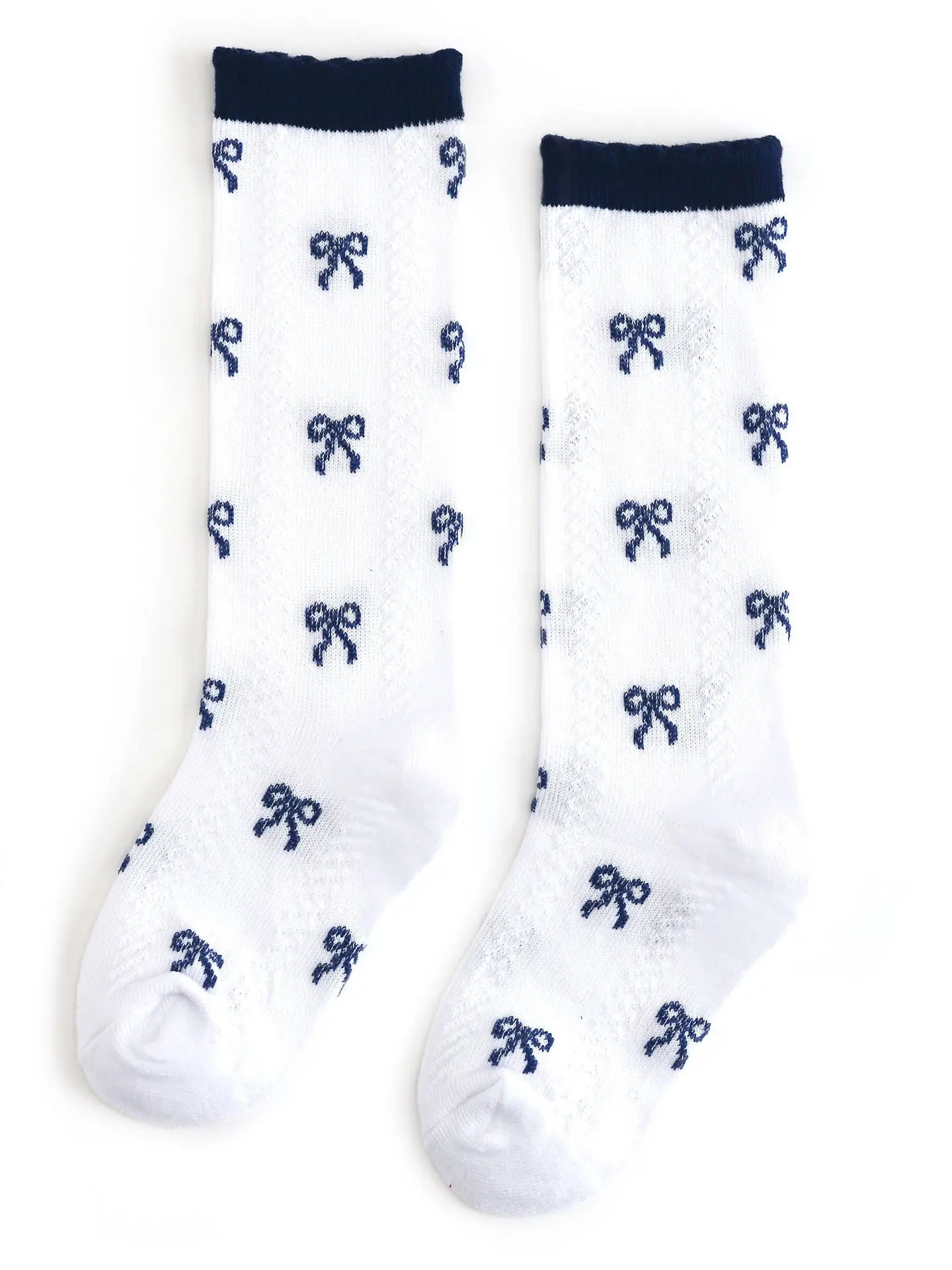 Navy Bow Scalloped Knee Socks