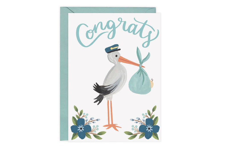 Stork Congrats Card - Blue