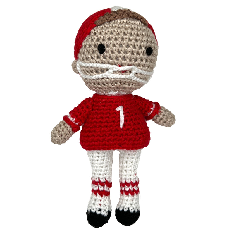 Football Player Bamboo Crochet Rattle