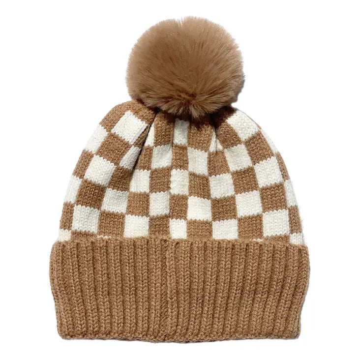 Checker Pom Beanie - Camel