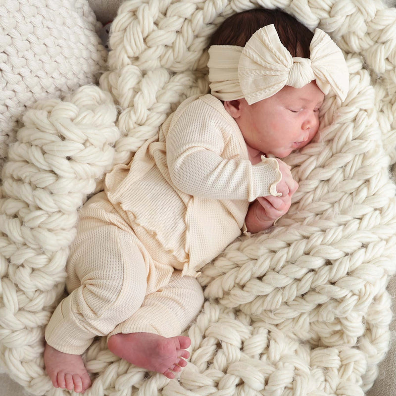 Large Soft Cable Knit Bow || Almond