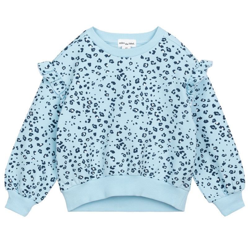 Leopard Ruffled Sweatshirt - Angel Blue