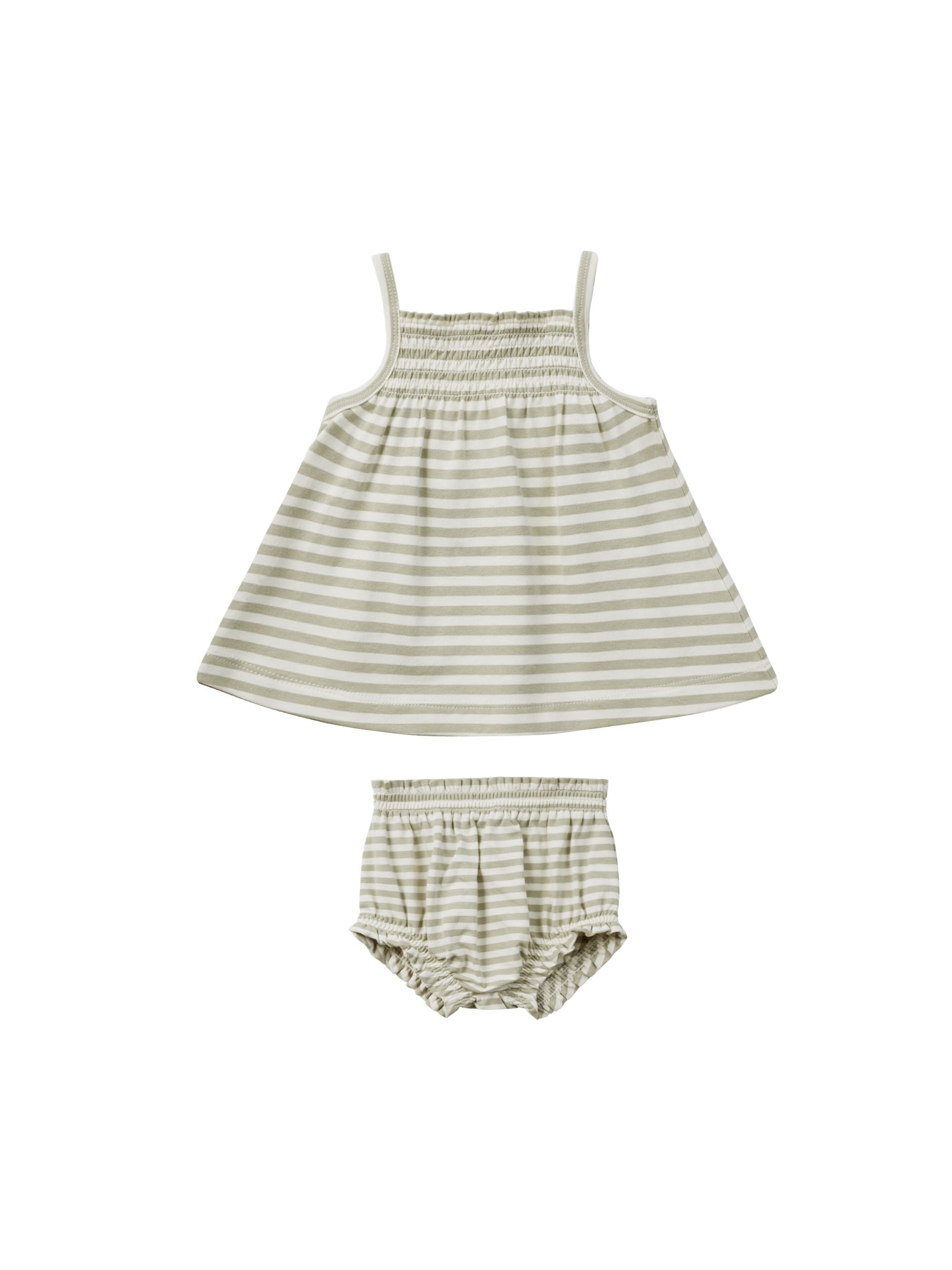 Smocked Tank + Bloomer Set | Sage Stripe