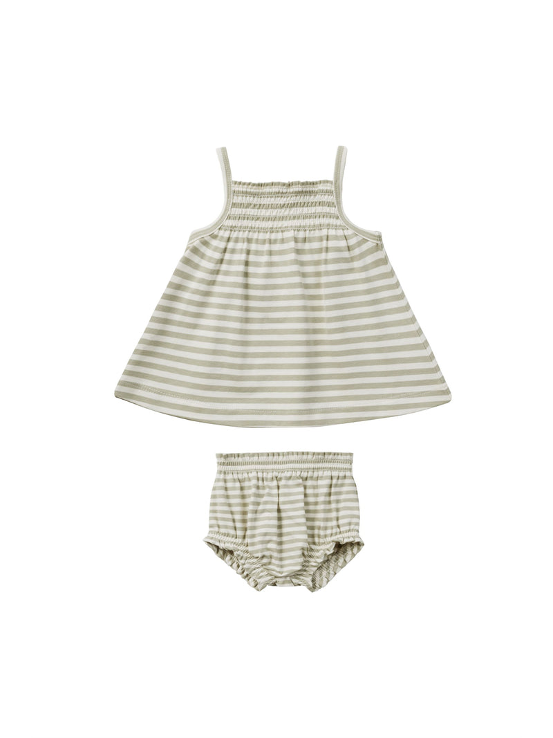 Smocked Tank + Bloomer Set | Sage Stripe