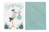 Stork Congrats Card - Blue