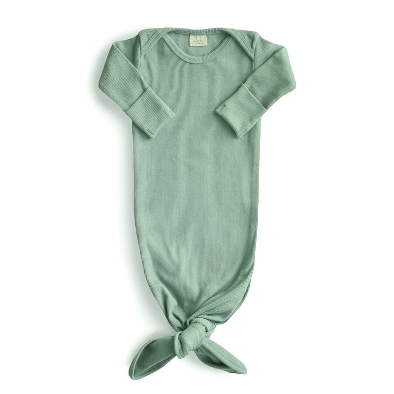 Ribbed Knotted Baby Gown - Roman Green