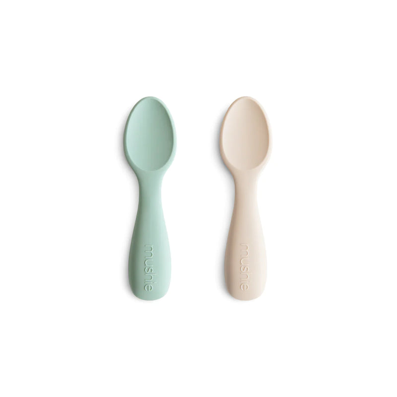 Silicone Toddler Starter Spoons 2-Pack | Cambridge Blue/Shifting Sand