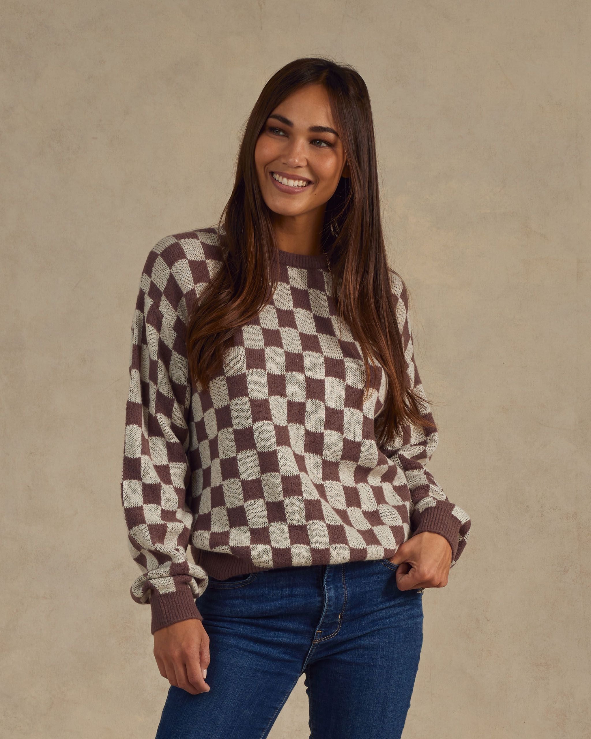Women's Knit Pullover || Plum Checker