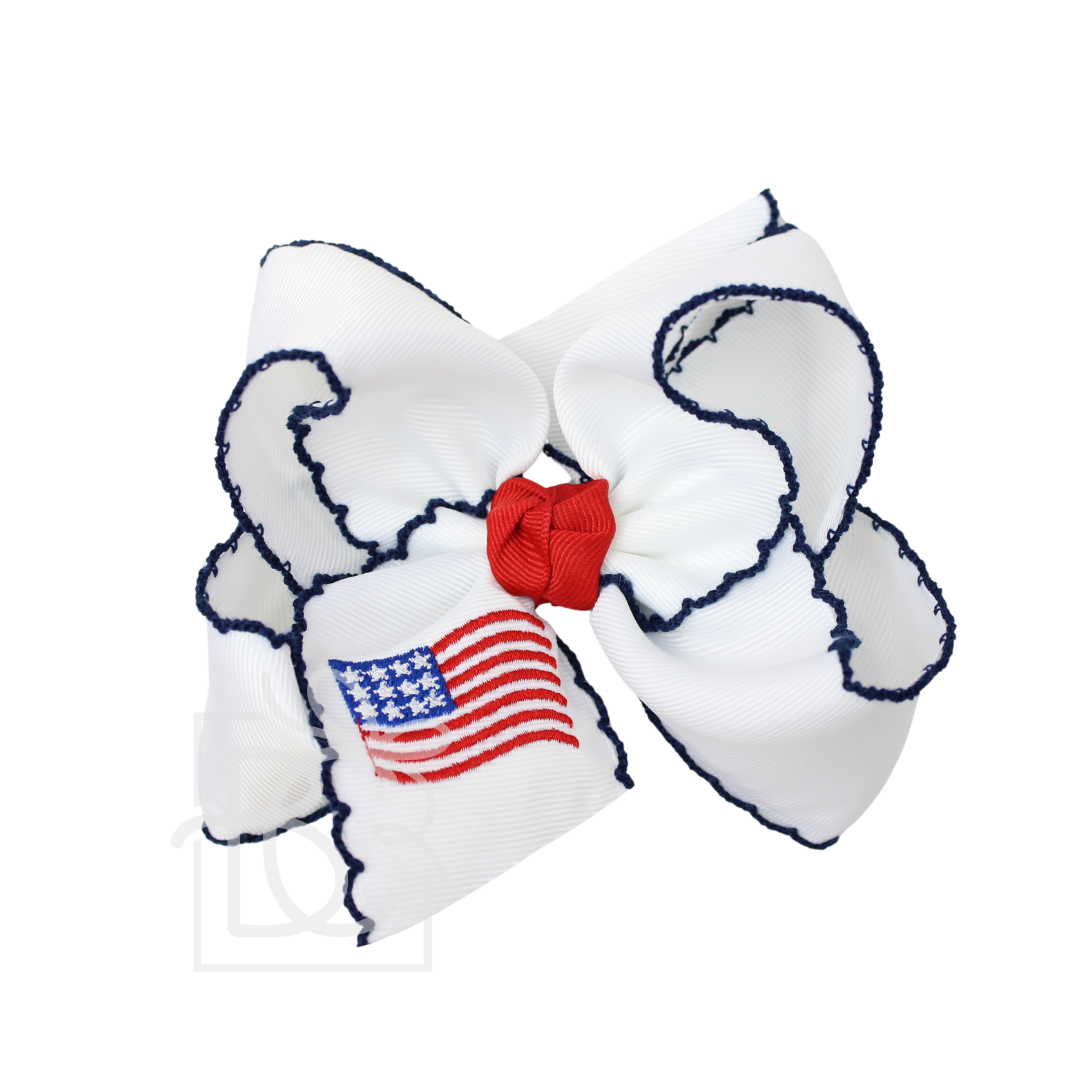 4.5" Crochet Edge Hair Bow with Flag Embroidery