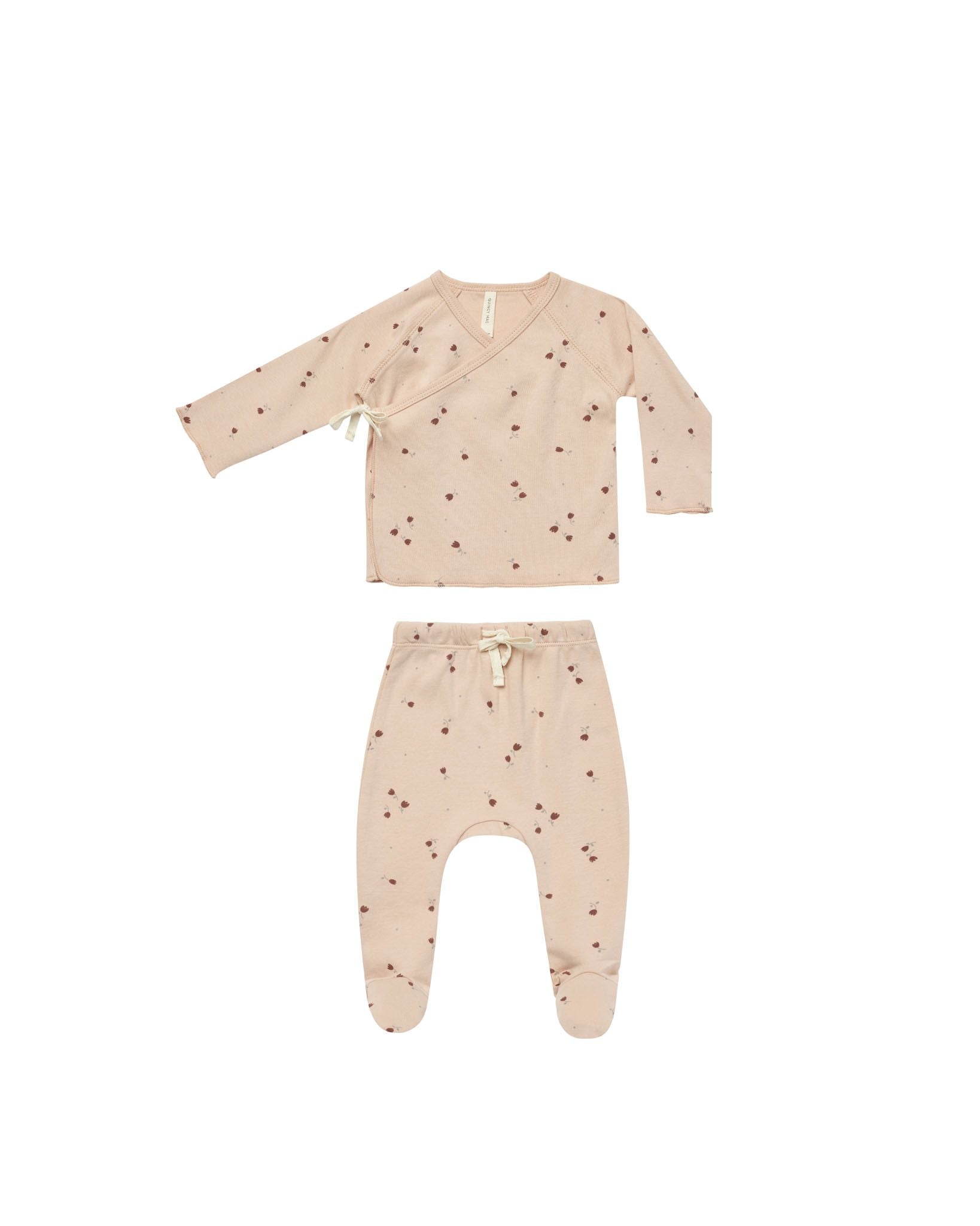 wrap top + footed pant set - tulips