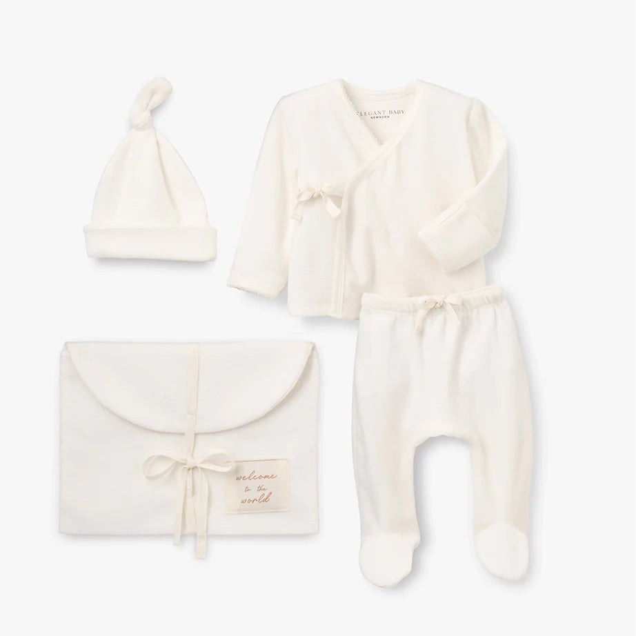 White Velour Welcome to the World Set - NB