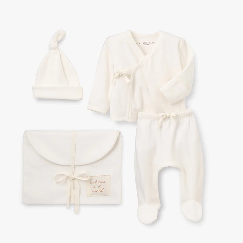 White Velour Welcome to the World Set - NB