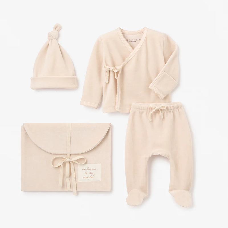 Taupe Velour Welcome to the World Set - NB