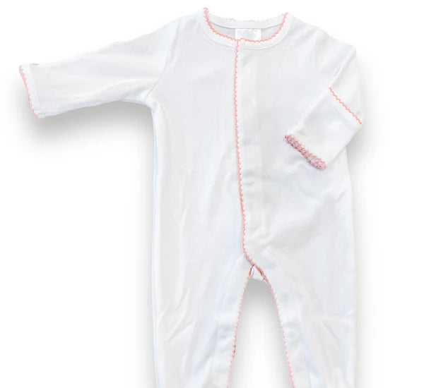 Footies - Picot Trim | White w/ Pink