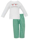 Santa Face Smocked White Knit Set