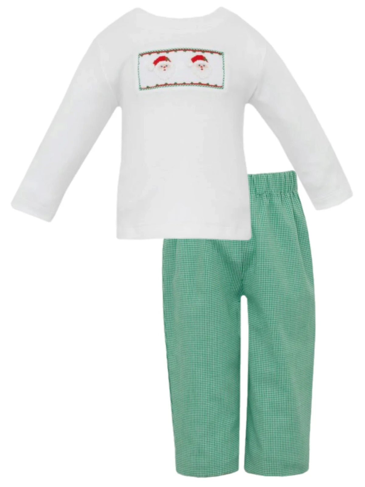 Santa Face Smocked White Knit Set
