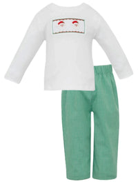 Santa Face Smocked White Knit Set