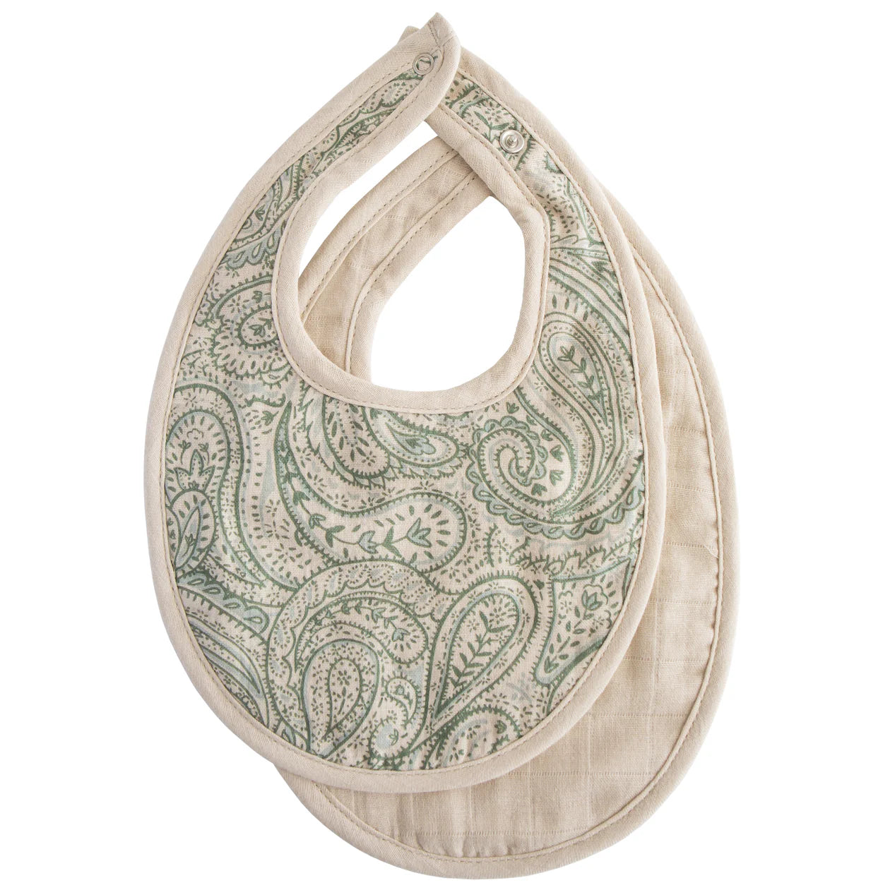 Muslin Bib 2-Pack | Green Paisley/Fog