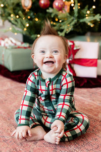 Zippered Romper - Holiday Plaid