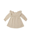 long sleeve flutter dress - latte micro stripe