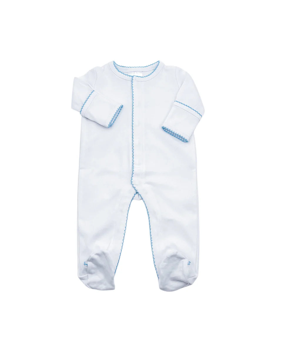 Footies - Picot Trim | White w/ Blue