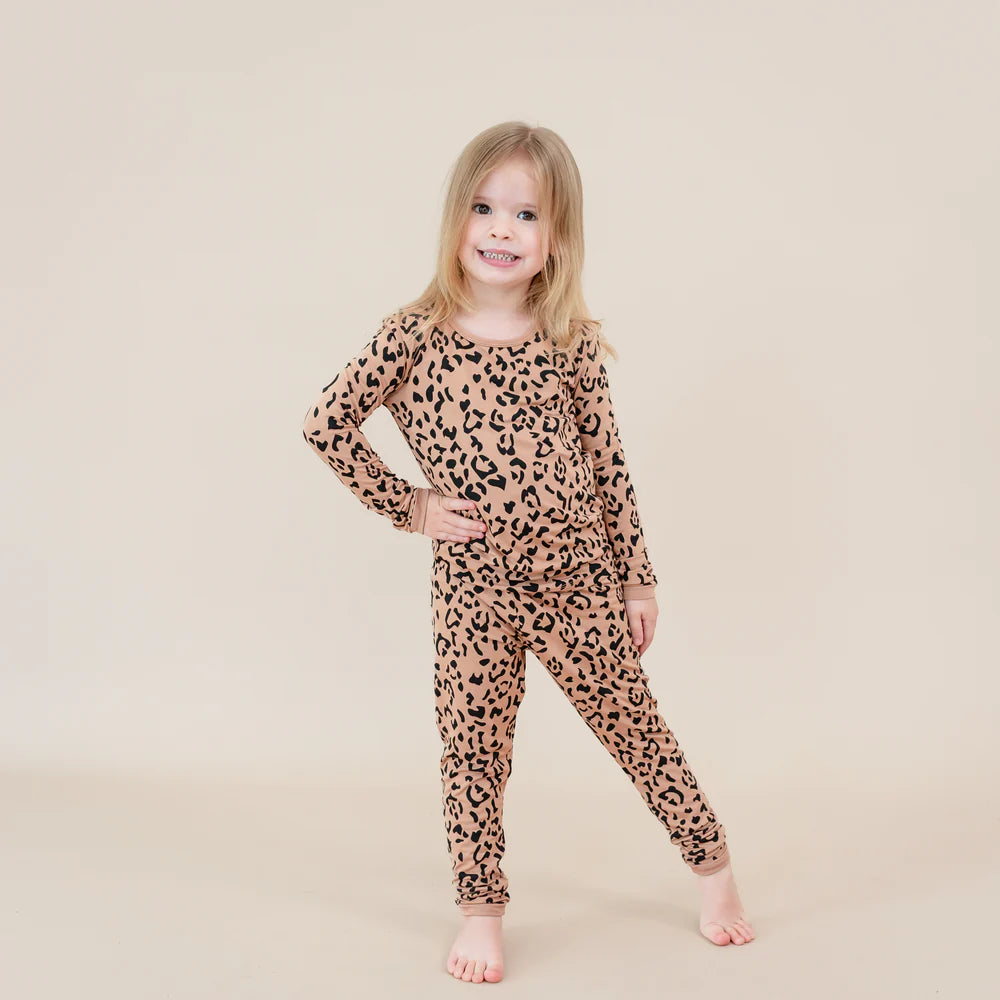Long Sleeve Pajamas || Latte Leopard