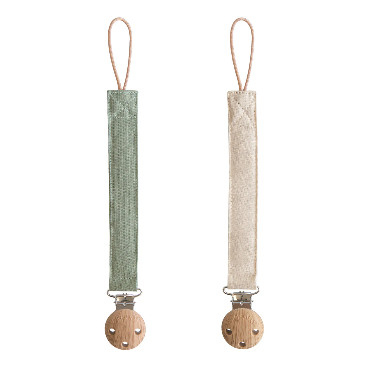 Linen Pacifier Clip 2-Pack -Olive/Shifting Sand