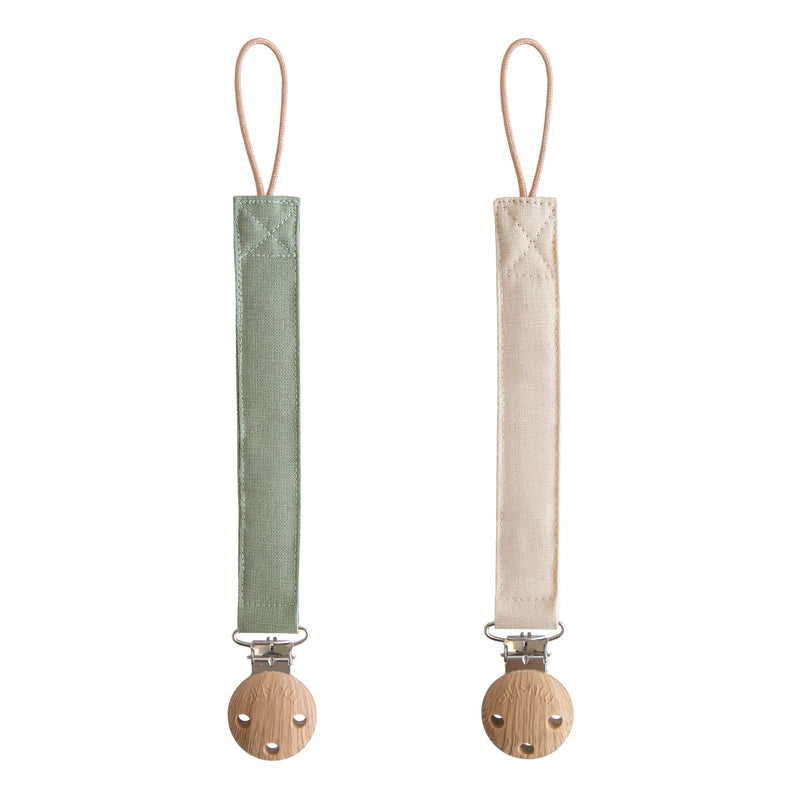 Linen Pacifier Clip 2-Pack -Olive/Shifting Sand