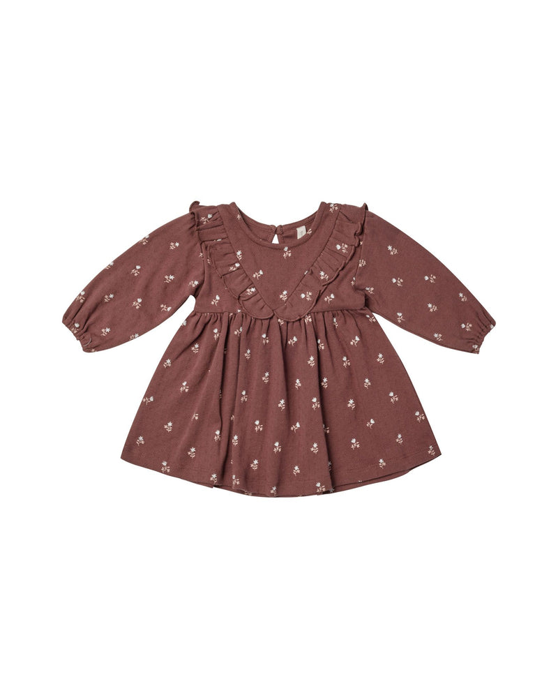 long sleeve ruffle v dress - plum fleur