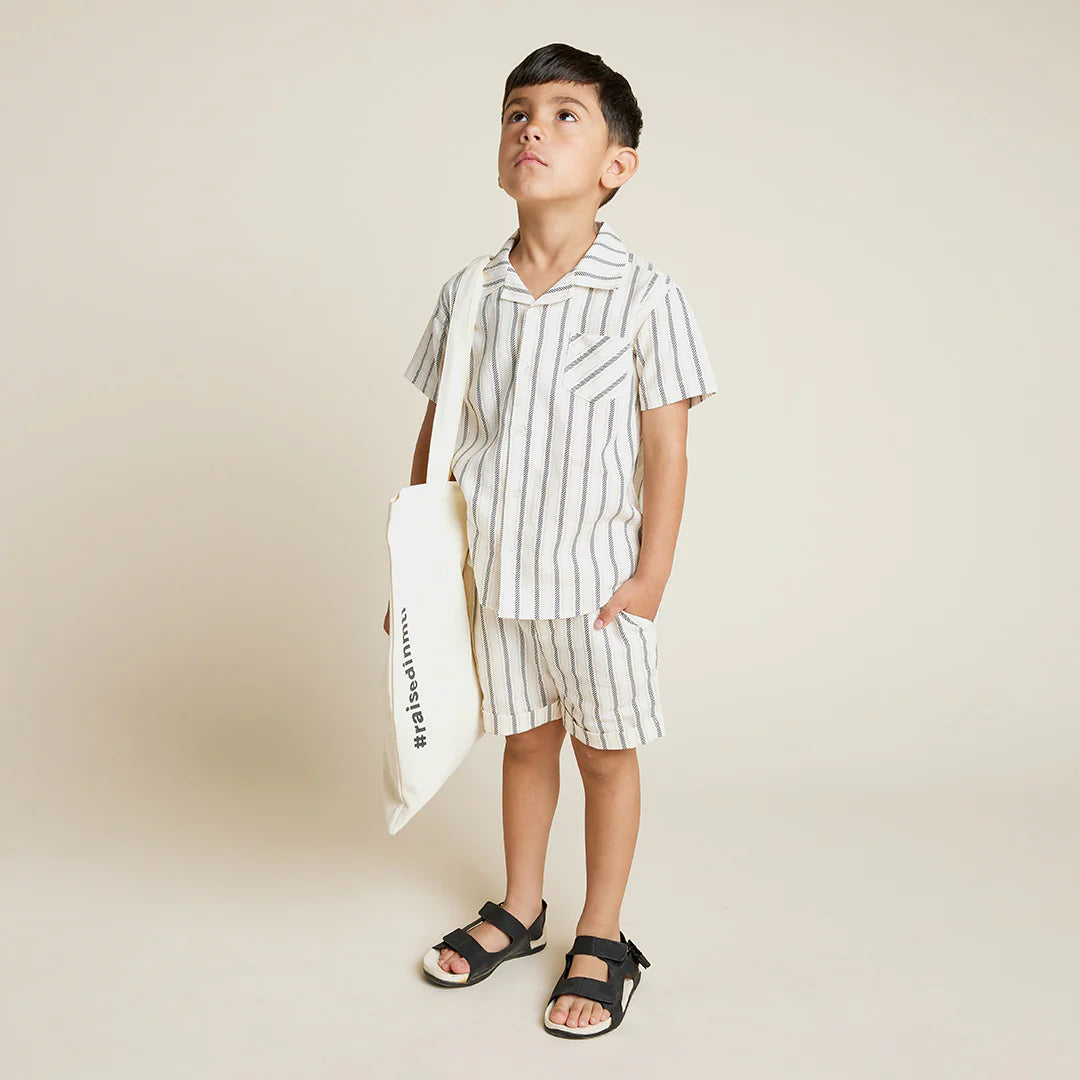 Short-Sleeve Striped Linen Blend Shirt