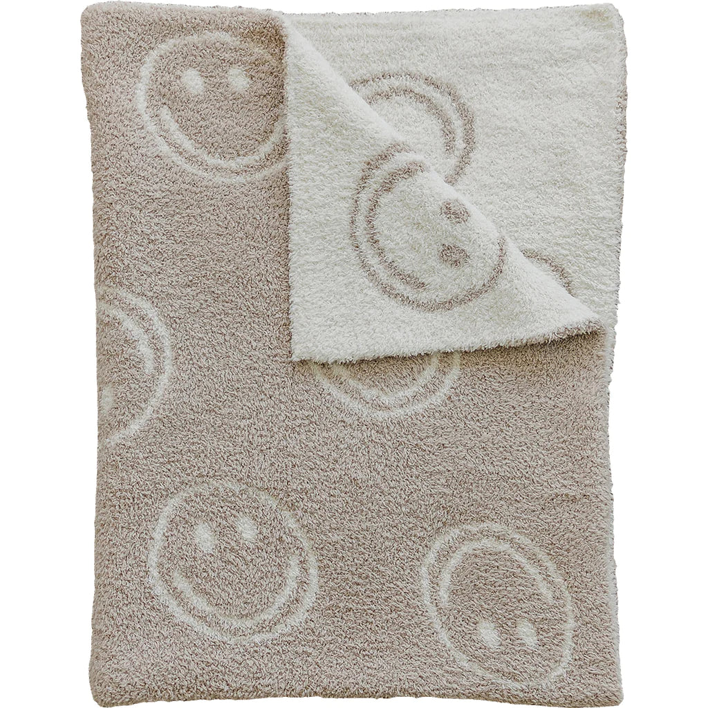 Smiley Taupe Checkered Plush Blanket - Baby