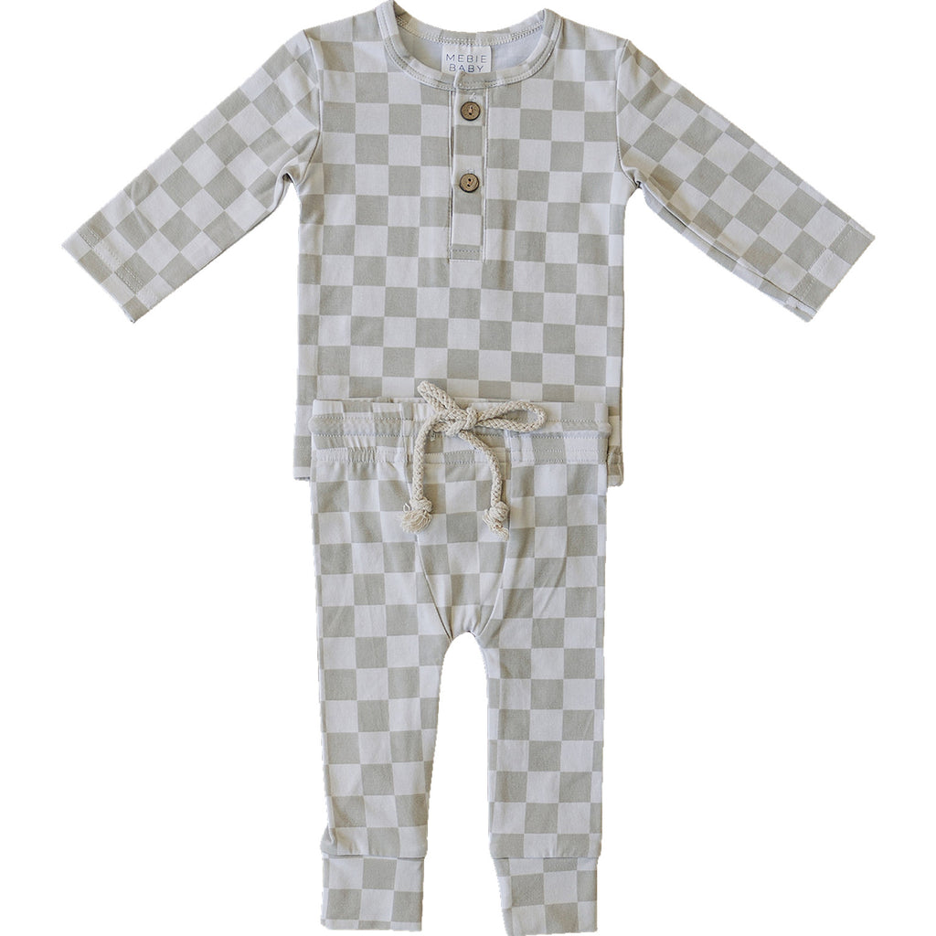 Taupe Checkered Two Piece Button Set