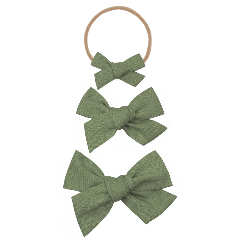 Linen Bow - Olive Headband