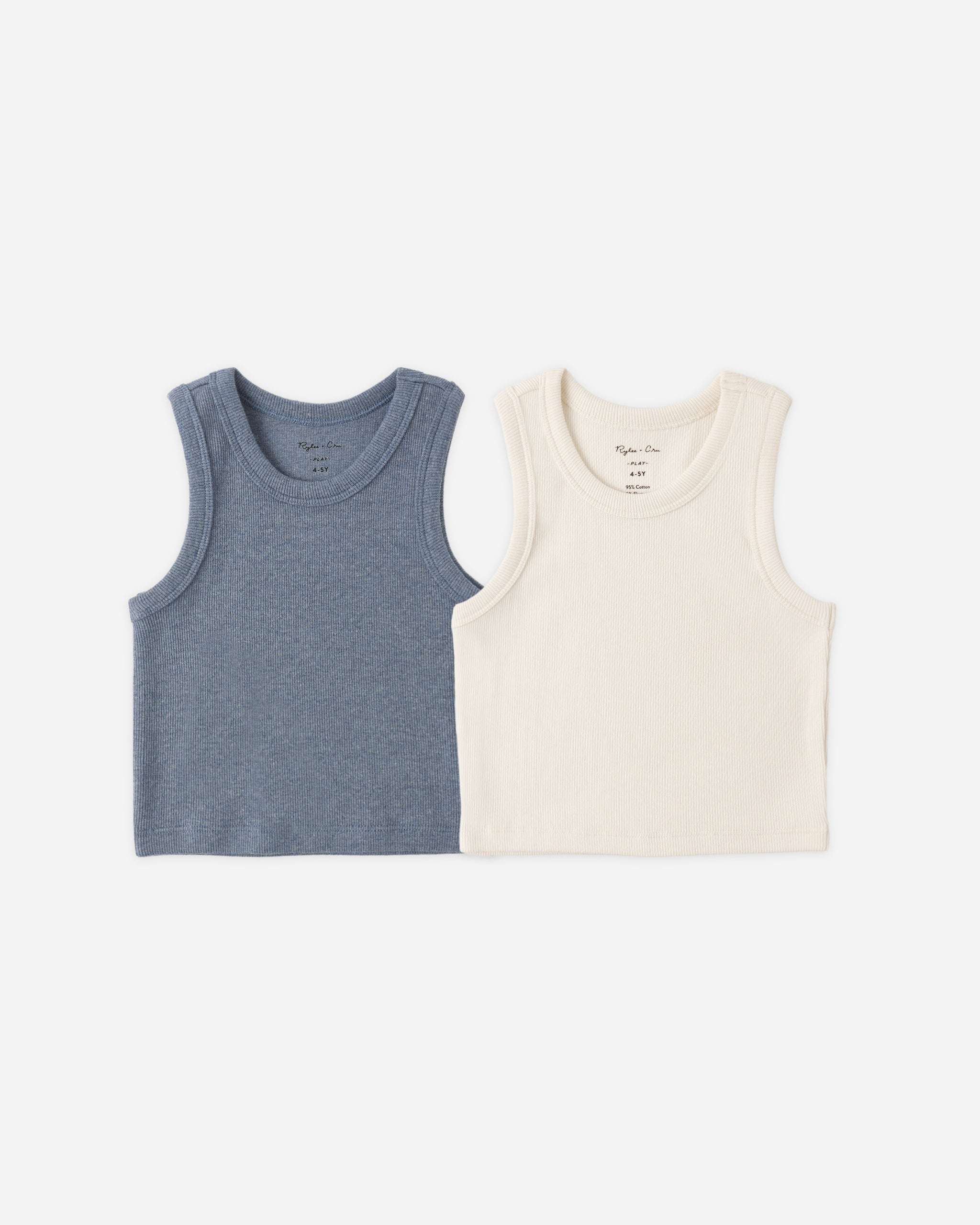 Ribbed Tank Set || Natural, Heathered Marine