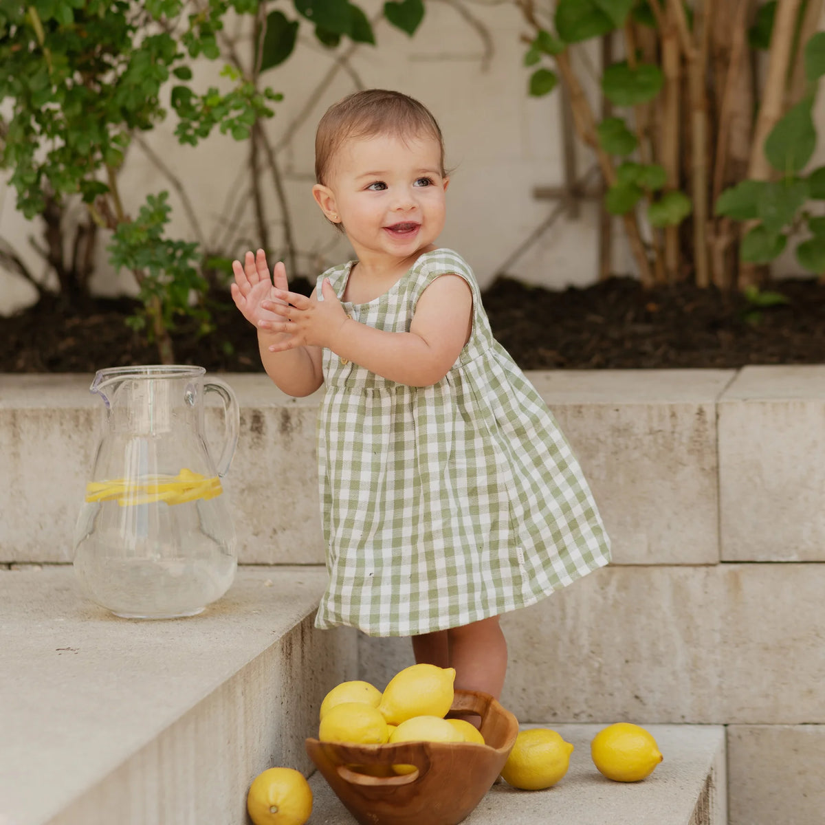 Gingham Cross Hatch Linen Woven Dress Set