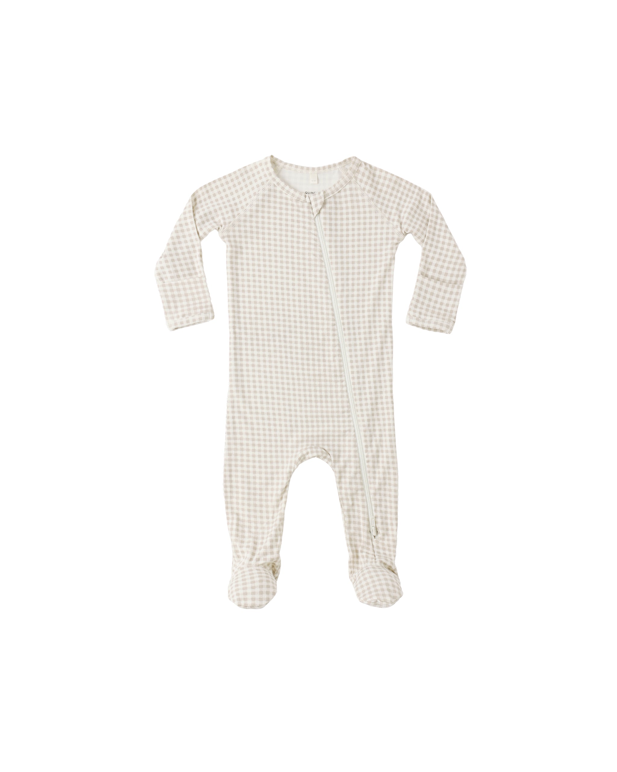 Bamboo Zip Footie || Oat Gingham