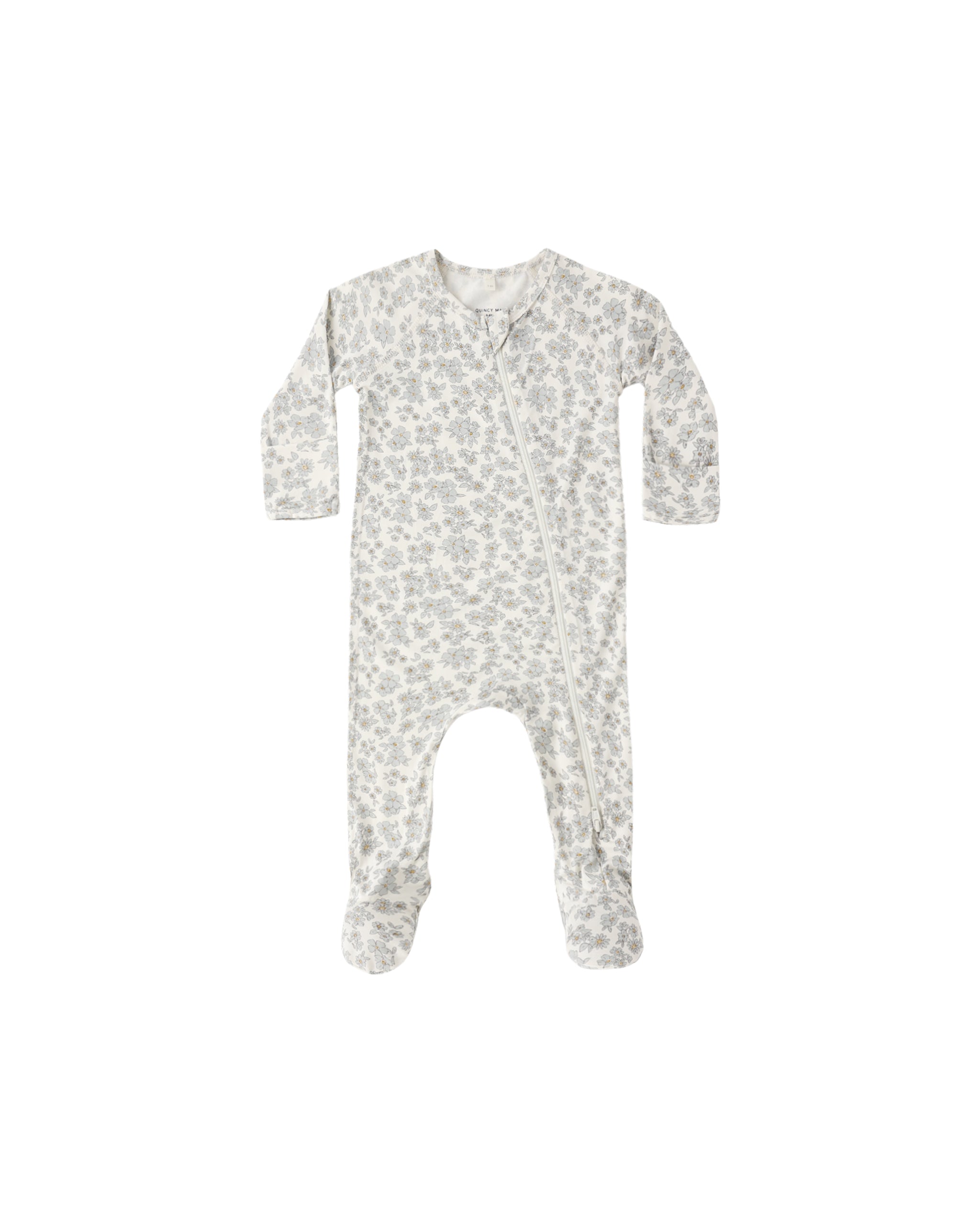 Bamboo Zip Footie || Blue Floral