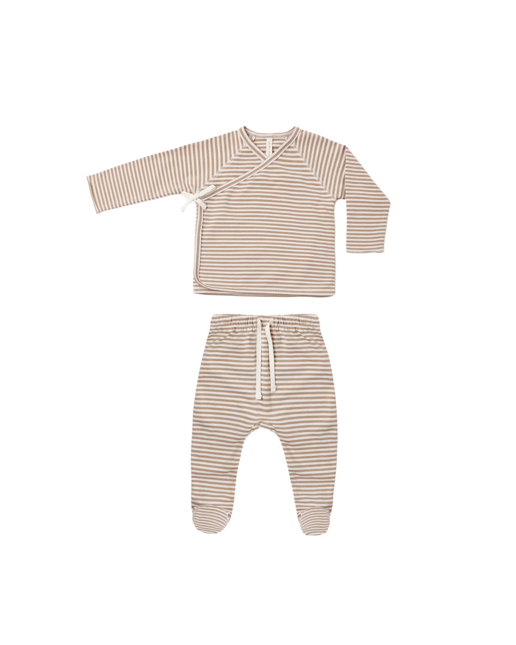 Wrap Top + Footed Pant Set Almond Stripe